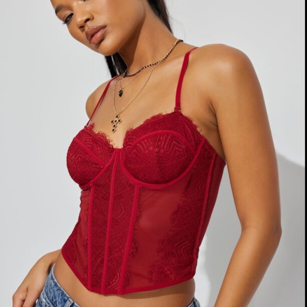 Chrishell Lace Mesh Bustier Red NWT